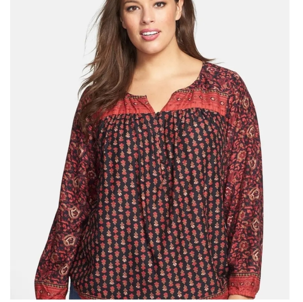 LUCKY BRAND mixed print peasant top small